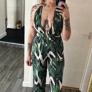 Shein tropical halterneck backless jumpsuit small
